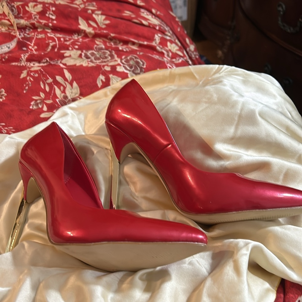 Cheery red Casadei pumps from Italy.  High silver heel.  Great shoes!